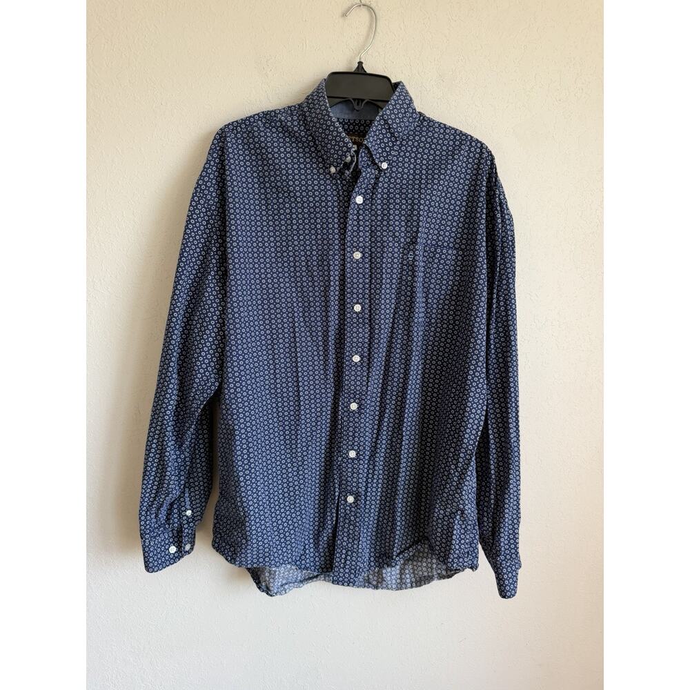 Stetson Blue Geo Floral Print 100% Cotton Button Down Western Mens XL Cowboy